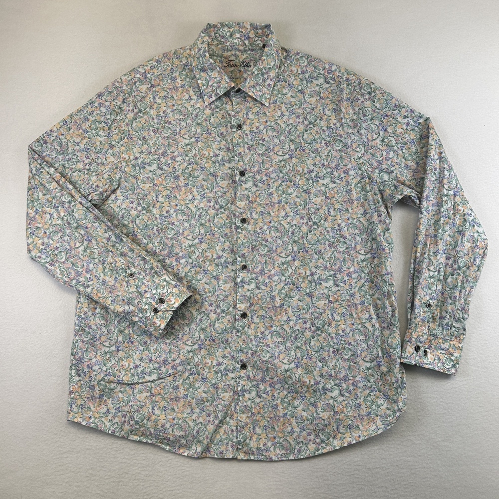 Tasso Elba Shirt Mens XL Multicolor Floral Long Sleeve Button Up Cotton Casual